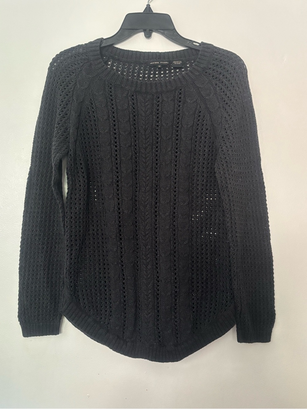 Jeanne Pierre Dark Gray Cable Knit Open Weave Sweater Women’s M 100% Cotton